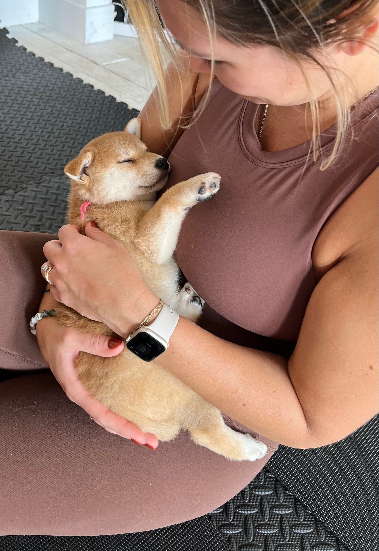 Puppy yoga class at Creek Harbour